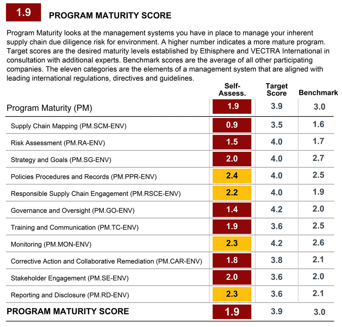 Program Maturity Score chart 